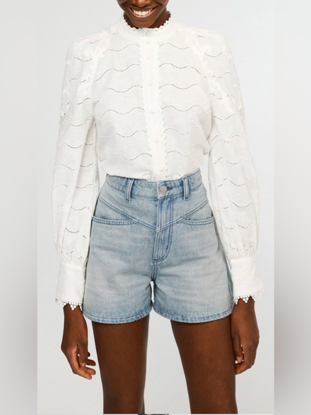 Claudie Pierlot Paris Embroidered White Linen Cotton Blouse Approx. US Small